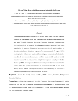 Effect of Solar-Terrestrial Phenomena on Solar Cell's Efficiency Abstract