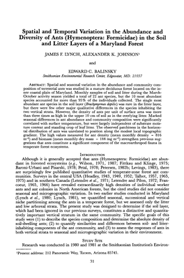 Spatial and Temporal Variation in the Abundance and Diversity of Ants (Hymenoptera: Formicidae) in the Soil Arid Litter Layers of a Maryland Forest