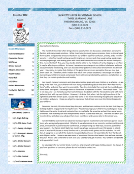 LAFAYETTE UPPER ELEMENTARY SCHOOL THREE LEARNING LANE Issue 4 FREDERICKSBURG, VA 22401 (540) 310-0029 Fax—(540) 310-0671