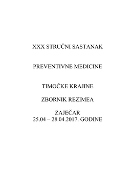 Xxx Stručni Sastanak Preventivne Medicine Timočke Krajine