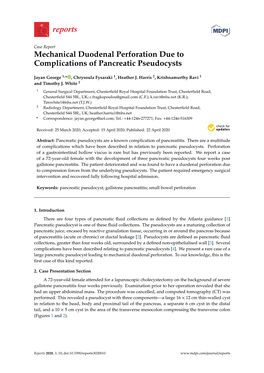 Mechanical Duodenal Perforation Due to Complications of Pancreatic Pseudocysts