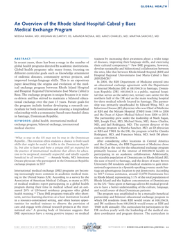 An Overview of the Rhode Island Hospital-Cabral Y Baez Medical Exchange Program