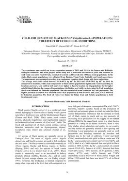 YIELD and QUALITY of BLACK CUMIN (Nigella Sativa L.) POPULATIONS: the EFFECT of ECOLOGICAL CONDITIONS