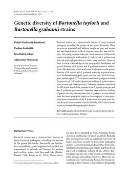 Genetic Diversity of Bartonella Taylorii and Bartonella Grahamii Strains