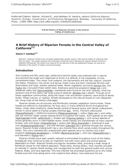 A Brief History of Riparian Forests in the Central Valley of Californial