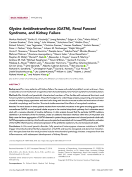 Glycine Amidinotransferase (GATM), Renal Fanconi Syndrome, and Kidney Failure