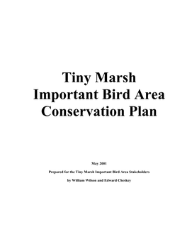 Tiny Marsh Important Bird Area Conservation Plan