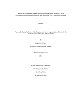 Amino Acid-Fermenting Bacteria from the Rumen of Dairy Cattle Enrichment, Isolation, Characterization, and Interaction with Entodinium Caudatum