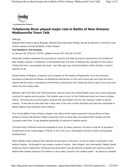 Tchefuncte River Played Major Role in Battle of New Orleans: Madisonville Town Talk Page 1 of 2