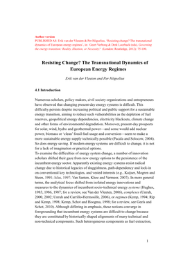 Resisting Change? the Transnational Dynamics of European Energy