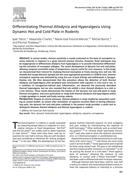 Differentiating Thermal Allodynia and Hyperalgesia Using Dynamic Hot and Cold Plate in Rodents