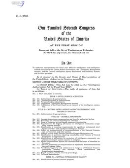 One Hundred Seventh Congress of the United States of America