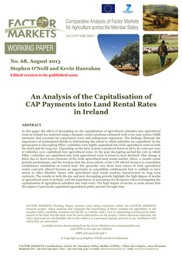 An Analysis of the Capitalisation of CAP Payments Into Land Rental Rates in Ireland