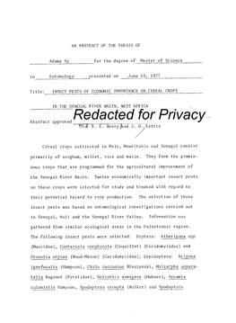 Insect Pests of Economic Importance on Cereal Crops in the Senegal River Basin, West Africa