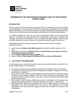 Progress of the Anti-Doping System in Light of the Russian Doping Crisis