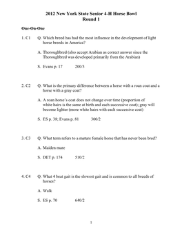 2012 New York State Senior 4-H Horse Bowl Round 1