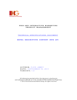 Technical Specifications Document Hotel Descriptive Content Info