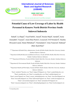 Potential Cause of Low Coverage of Labor by Health Personnel in Konawe North District Province South Sulawesi Indonesia