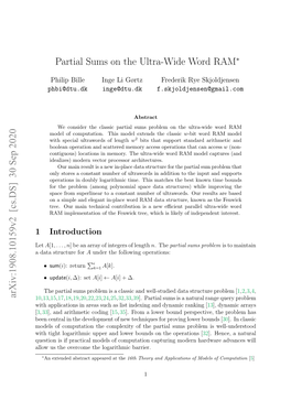 Partial Sums on the Ultra-Wide Word RAM∗ Arxiv:1908.10159V2 [Cs.DS]