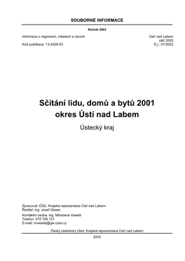 Sčítání Lidu, Domů a Bytů 2001 Okres Ústí Nad Labem