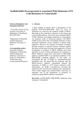 Scaffold KSR2 Overexpression Is Associated with Melanoma A375 Cells Resistance to Vemurafenib