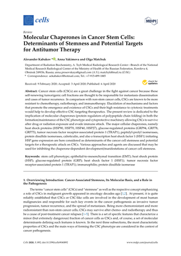 Molecular Chaperones in Cancer Stem Cells: Determinants of Stemness and Potential Targets for Antitumor Therapy