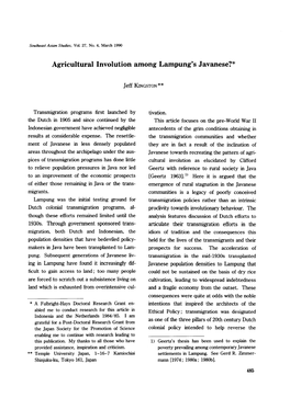 Agricultural Involution Among Lampung's Javanese?*