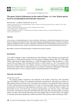 (Xylariaceae) in the South of China—6. a New Xylaria Species Based on Morphological and Molecular Characters