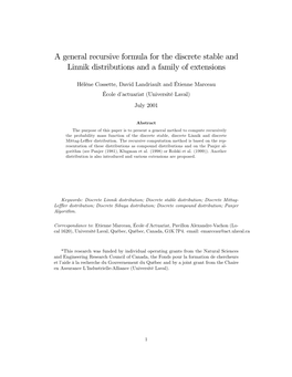 A General Recursive Formula for the Discrete Stable and Linnik Distributions and a Family of Extensions