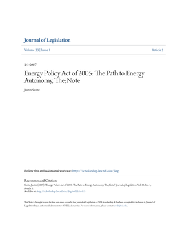 Energy Policy Act of 2005: the Ap Th to Energy Autonomy, The;Note Justin Stolte