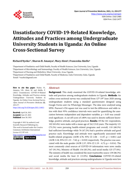 Unsatisfactory COVID-19-Related Knowledge, Attitudes and Practices Among Undergraduate University Students in Uganda: an Online Cross-Sectional Survey