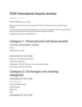 FOW International Awards Shortlist