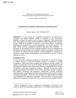 Geophysical Choices for Karst Investigations