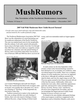 Mushrumors the Newsletter of the Northwest Mushroomers Association Volume 18 Issue 4 November - December 2007