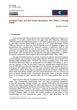 European Fears and the French Revolution: Was There a Turning Point?