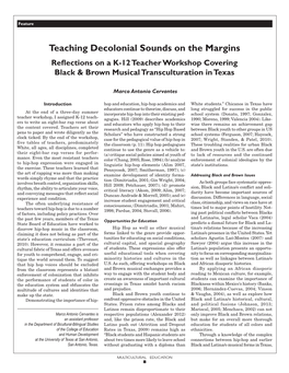 Teaching Decolonial Sounds on the Margins Reflections on a K-12 Teacher Workshop Covering Black & Brown Musical Transculturation in Texas