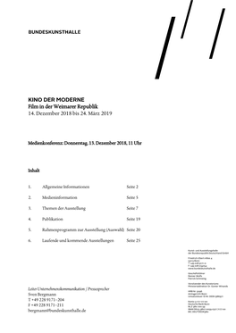 Film in Der Weimarer Republik 14. Dezember 2018 Bis 24. März 2019