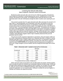 Lowering the Soil Ph with Sulfur. Mark Longstroth, Extension Small Fruit Educator