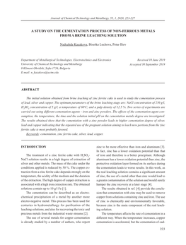 A Study on the Cementation Process of Non-Ferrous Metals from a Brine Leaching Solution