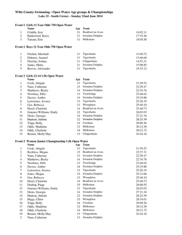 Wilts County Swimming - Open Water Age Groups & Championships Lake 32 - South Cerney - Sunday 22Md June 2014