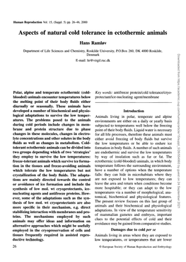 Aspects of Natural Cold Tolerance in Ectothermic Animals