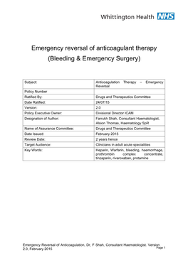 Emergency Reversal of Anticoagulant Therapy (Bleeding & Emergency Surgery)