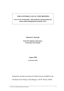 CIRCALITTORAL FAUNAL TURF BIOTOPES an Overview Of