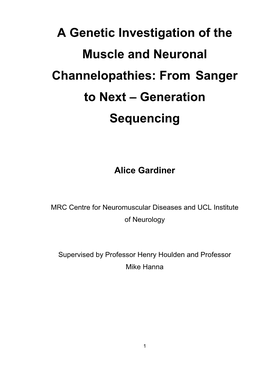 A Genetic Investigation of the Muscle and Neuronal Channelopathies: from Sanger to Next – Generation Sequencing