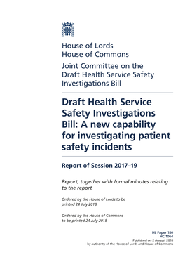 Draft Health Service Safety Investigations Bill