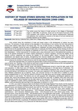 History of Trade Stores Serving the Population in the Villages of Namangan Region (1960-1980)