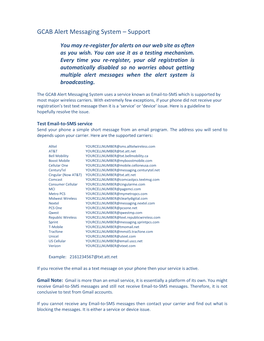 GCAB Alert Messaging System – Support
