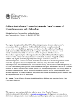 From the Late Cretaceous of Mongolia: Anatomy and Relationships