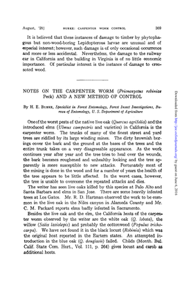 Notes on the Carpenter Worm <I>(Prionoxystus Robiniae</I> Peck