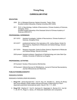 Yirong Peng CURRICULUM VITAE